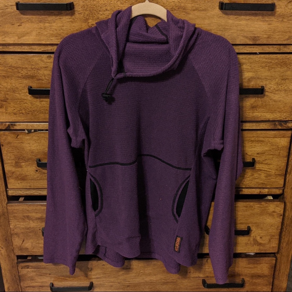 Melanzana micro grid fleece hoodie. Color fig.